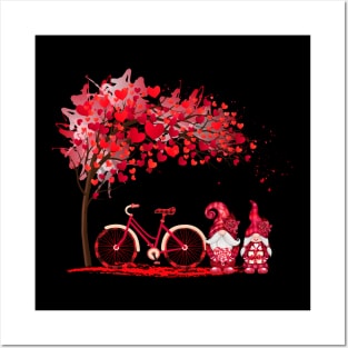 Red Hearts Tree With Bicycle And Gnome Valentine Posters and Art